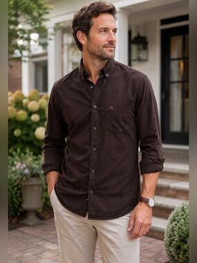 Burberry Brit Men’s Large Dark Brown 100% Cotton Button Down Shirt